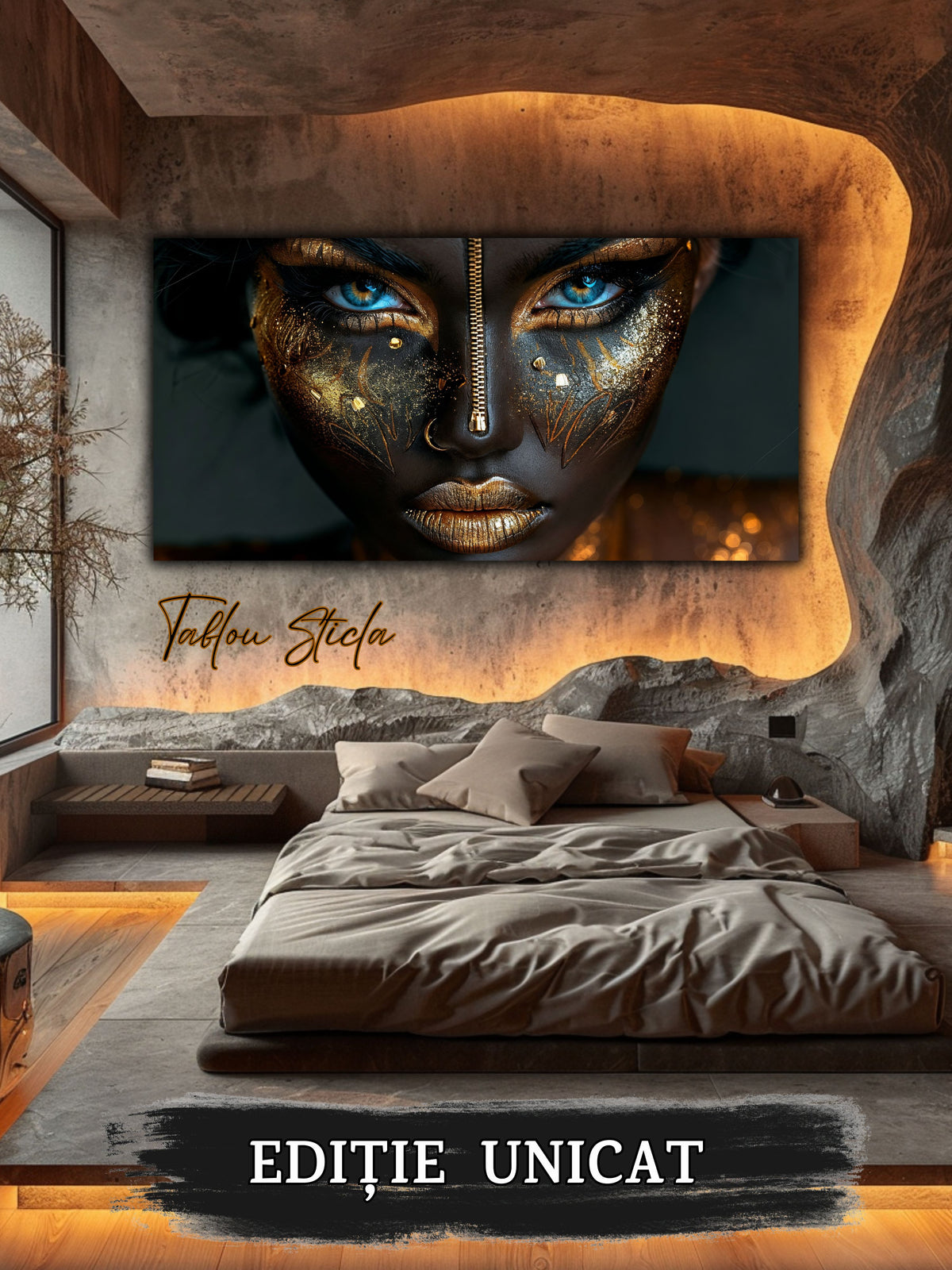 Tablou living modern Adevar Inchis din sticla securizata 4mm - mockup detaliu 5