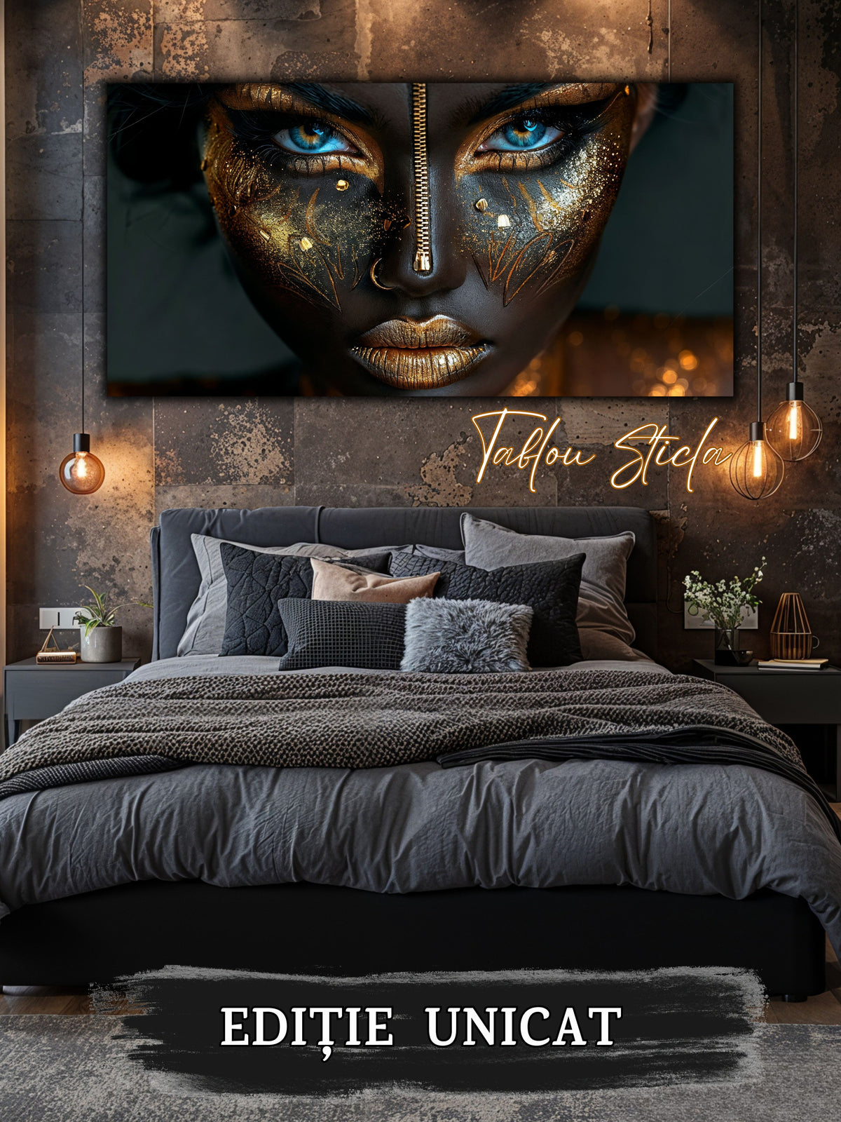 Tablou living modern Adevar Inchis din sticla securizata 4mm - mockup detaliu 6