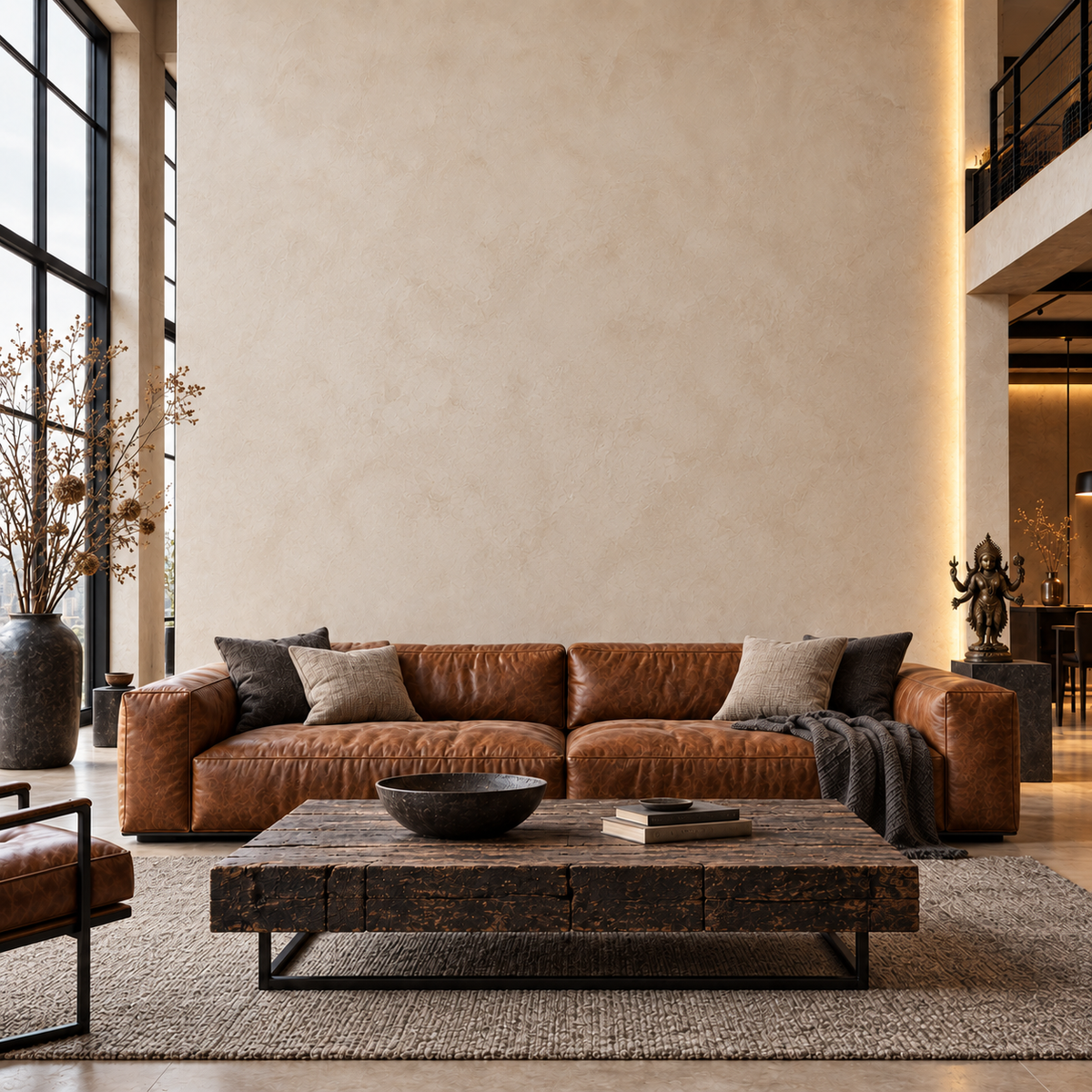 Living luminos cu canapea cognac