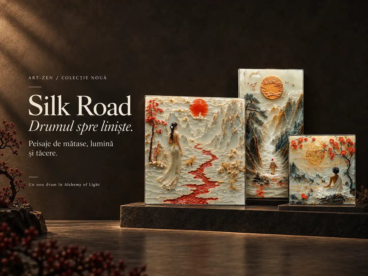 colectia de tablouri pe sticla in editie unicat de la art zen numita Silk Road