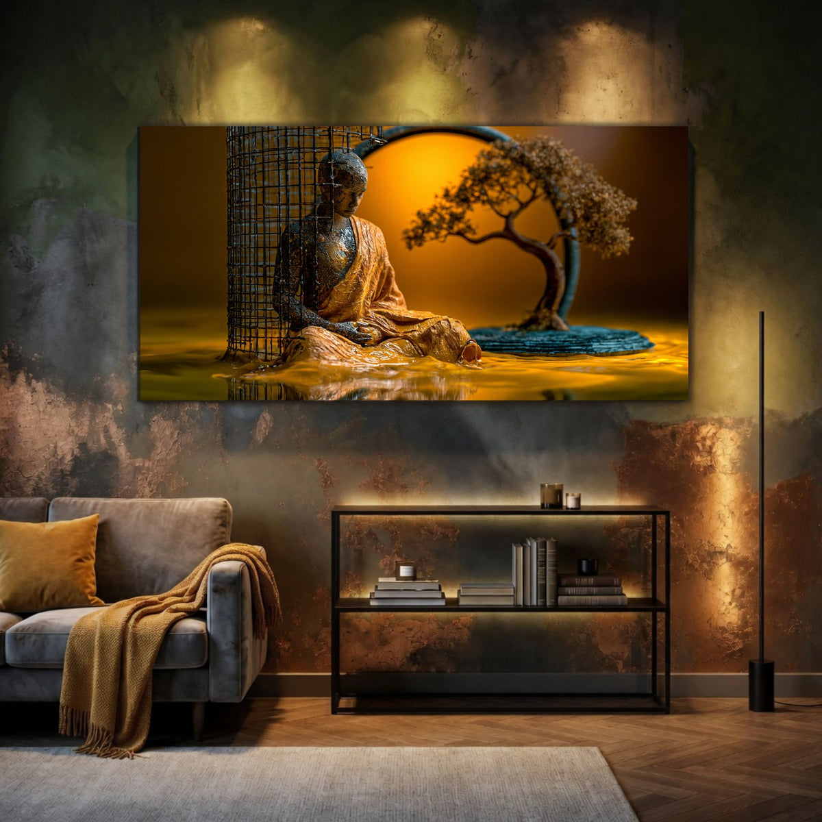 Tablou modern cu estetică zen integrat într-un birou rafinat, inspirând reziliență, concentrare și echilibru interior.