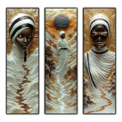 Set Tablouri pt Decorul Elegant al Livingului - 3 Tablouri pe Sticla - Veil of Serenity NO09
