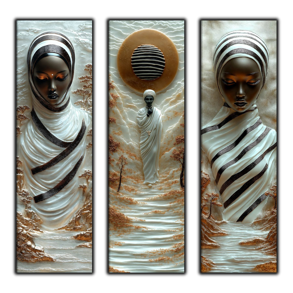 Set Tablouri pt Decorul Elegant al Livingului - 3 Tablouri pe Sticla - Veil of Serenity NO08