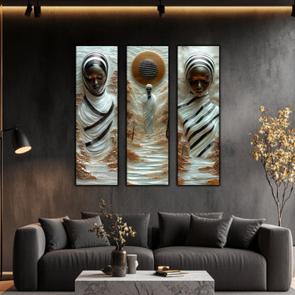Set Tablouri pt Decorul Elegant al Livingului - 3 Tablouri pe Sticla - Veil of Serenity NO08