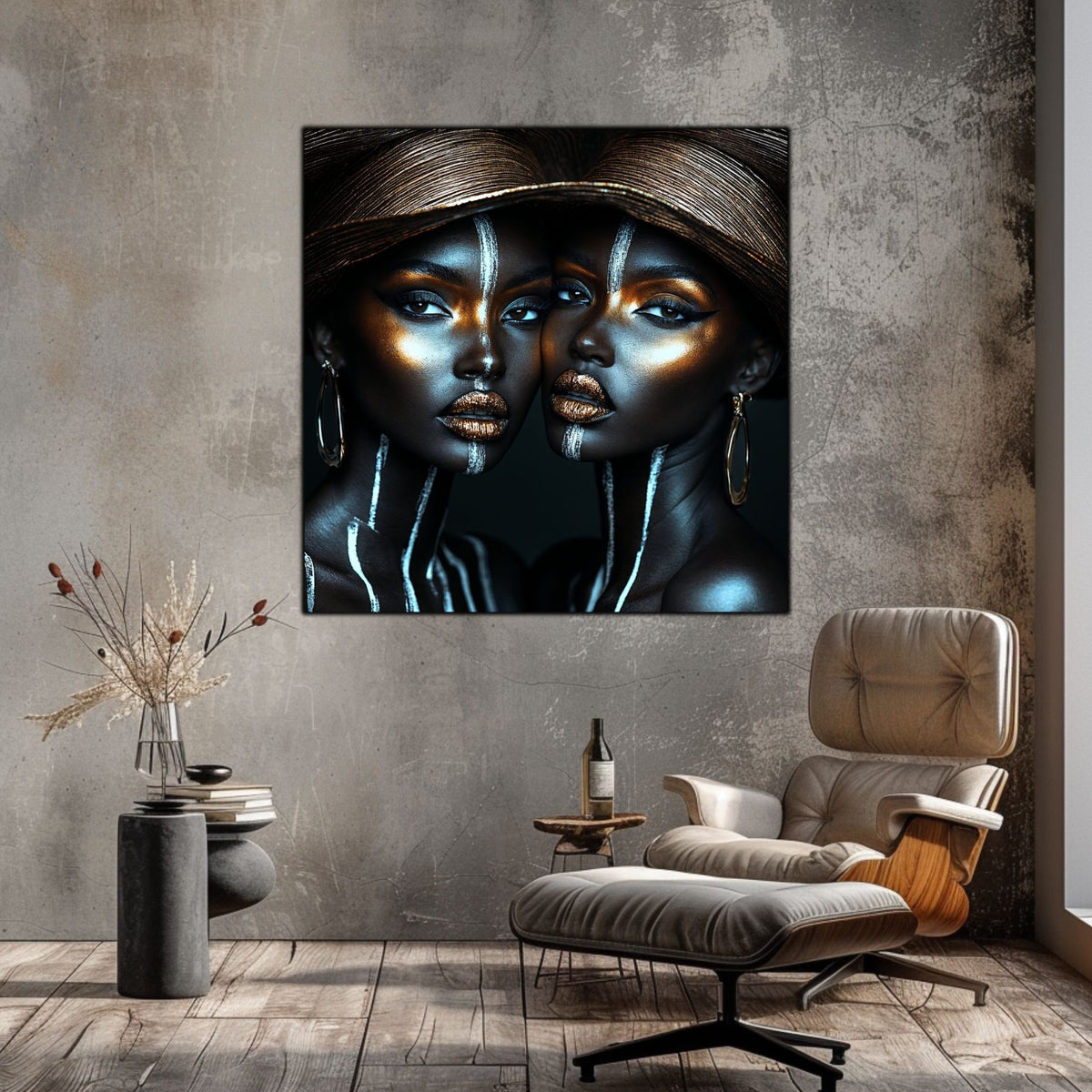 Tablou living mare Parallel Faces sticla securizata 4mm - mockup vedere 3