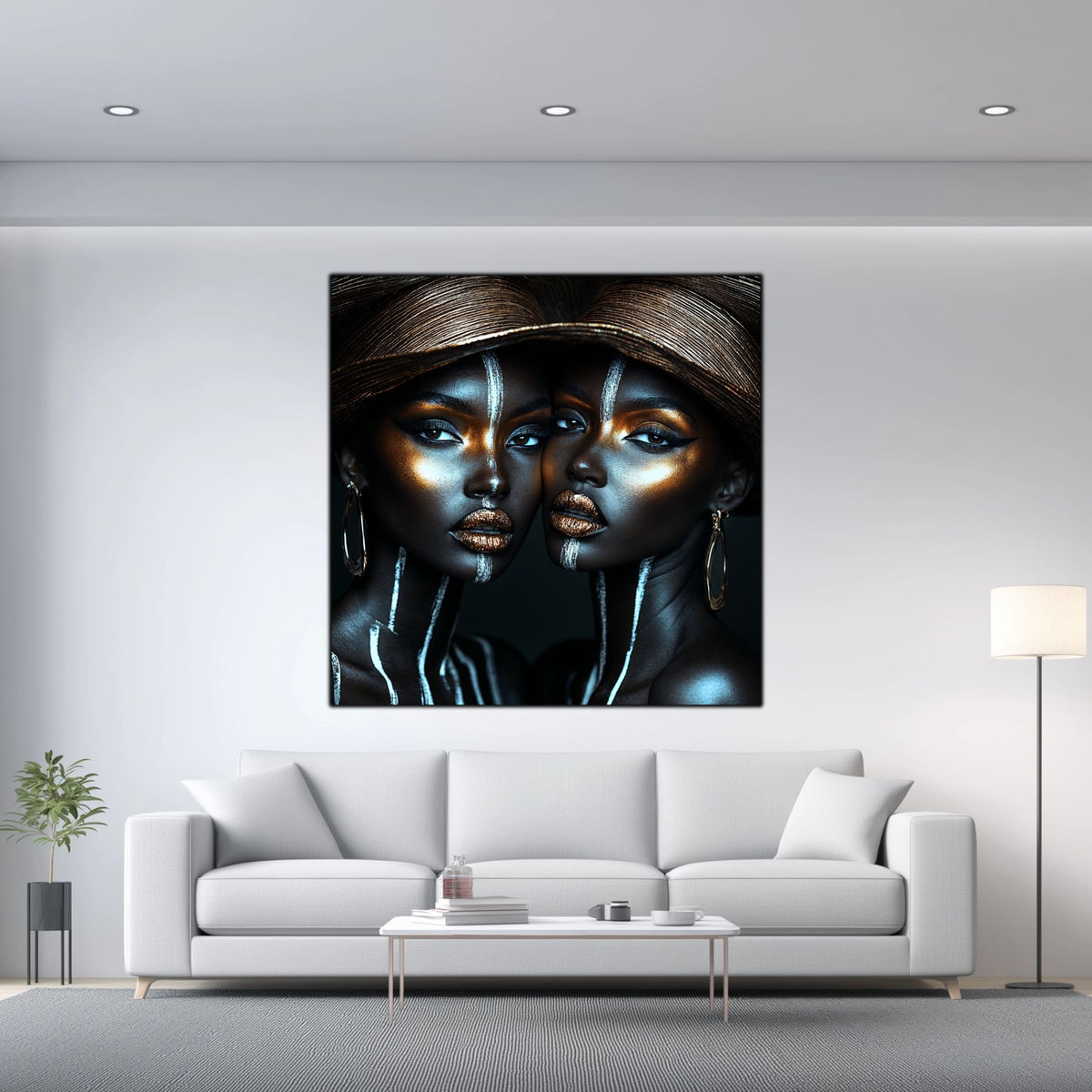 Tablou living mare Parallel Faces sticla securizata 4mm - mockup vedere 4