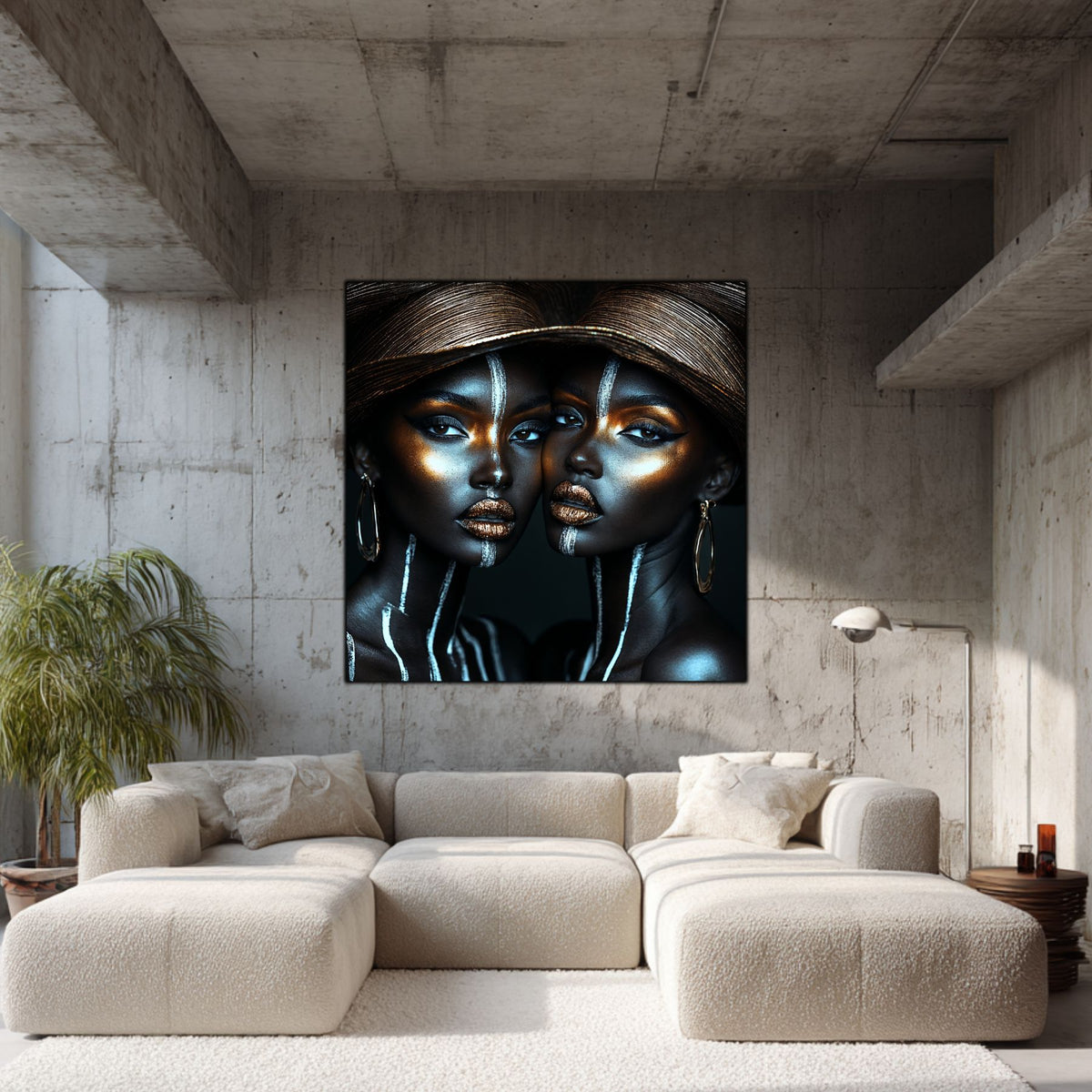 Tablou living mare Parallel Faces sticla securizata 4mm - mockup vedere 5