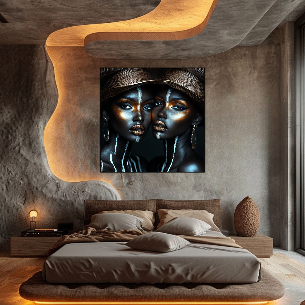 Tablou living mare Parallel Faces sticla securizata 4mm - mockup vedere 6