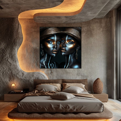 Tablou living mare Parallel Faces sticla securizata 4mm - mockup vedere 6