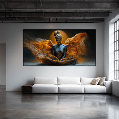 Tablou Beyond Art Zen în living industrial înalt cu canapea albă și lumină naturală