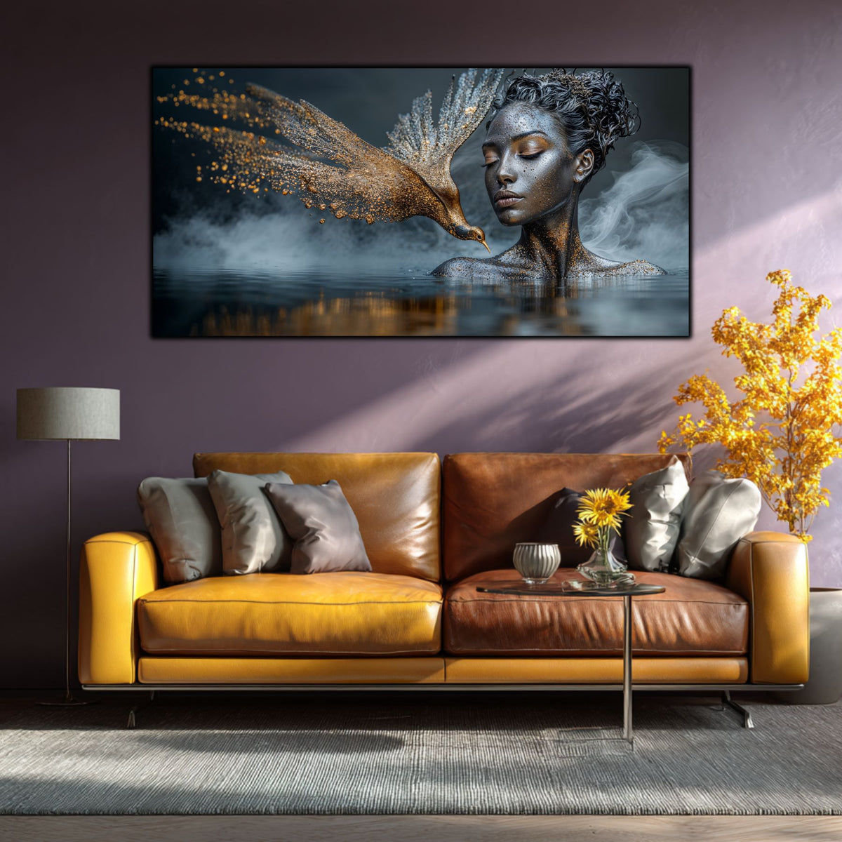Tablou sufragerie artă vizionară Ecou Efemer, print pe sticlă securizată cu design abstract și emoțional, decor modern pentru pereți de lux.