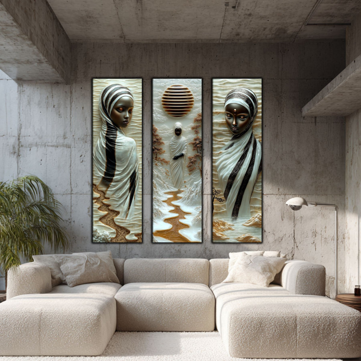 Set Tablouri pt Decorul Elegant al Livingului - 3 Tablouri pe Sticla - Veil of Serenity NO05