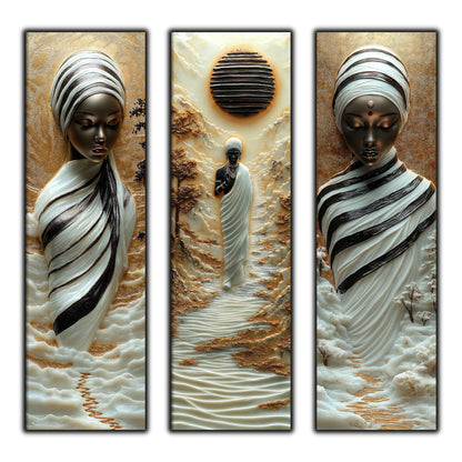 Set Tablouri pt Decorul Elegant al Livingului - 3 Tablouri pe Sticla - Veil of Serenity NO06