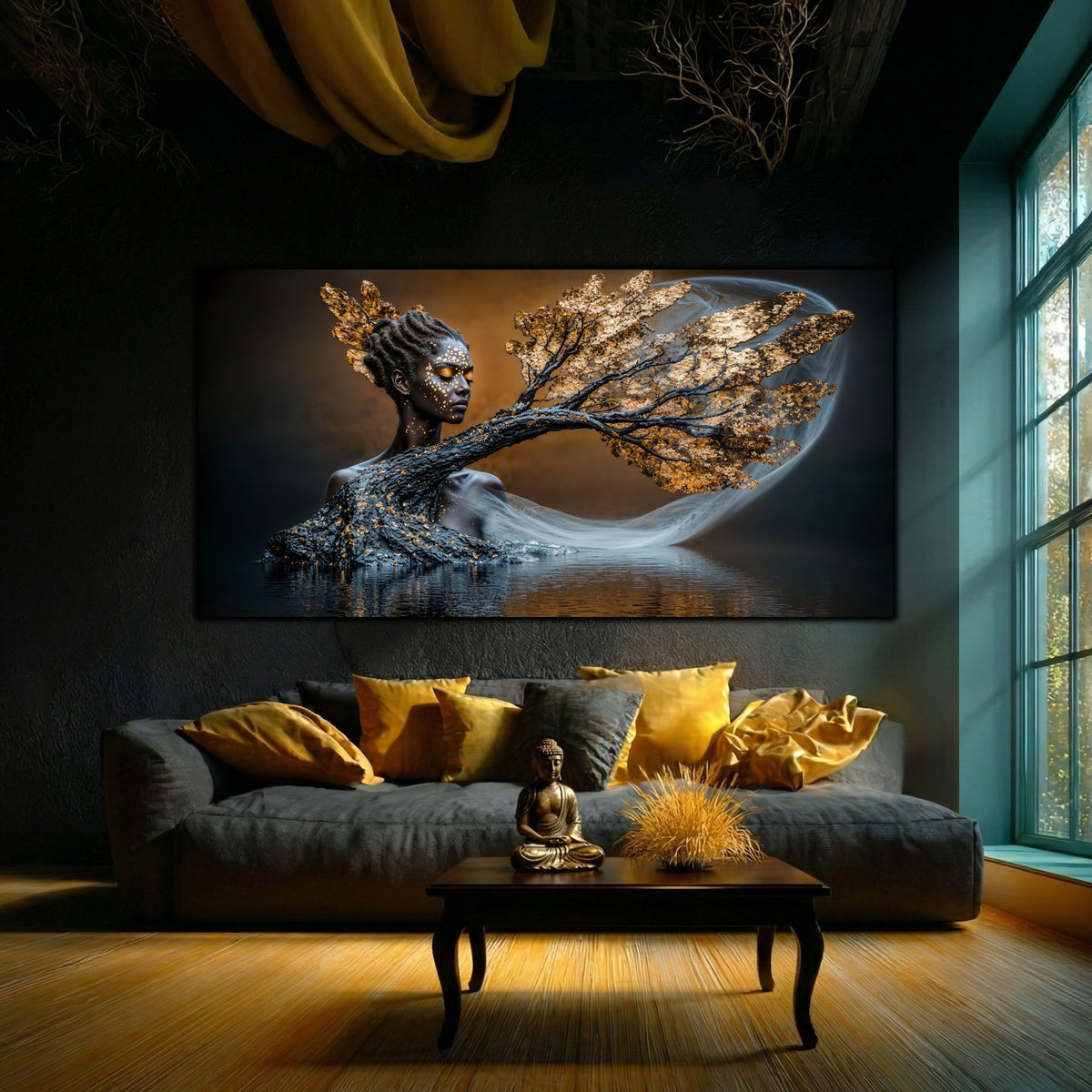Tablou abstract pentru sufragerie contemporană Ethereal Dream, piesă decorativă pe sticlă cu expresie artistică inspirată din natură
