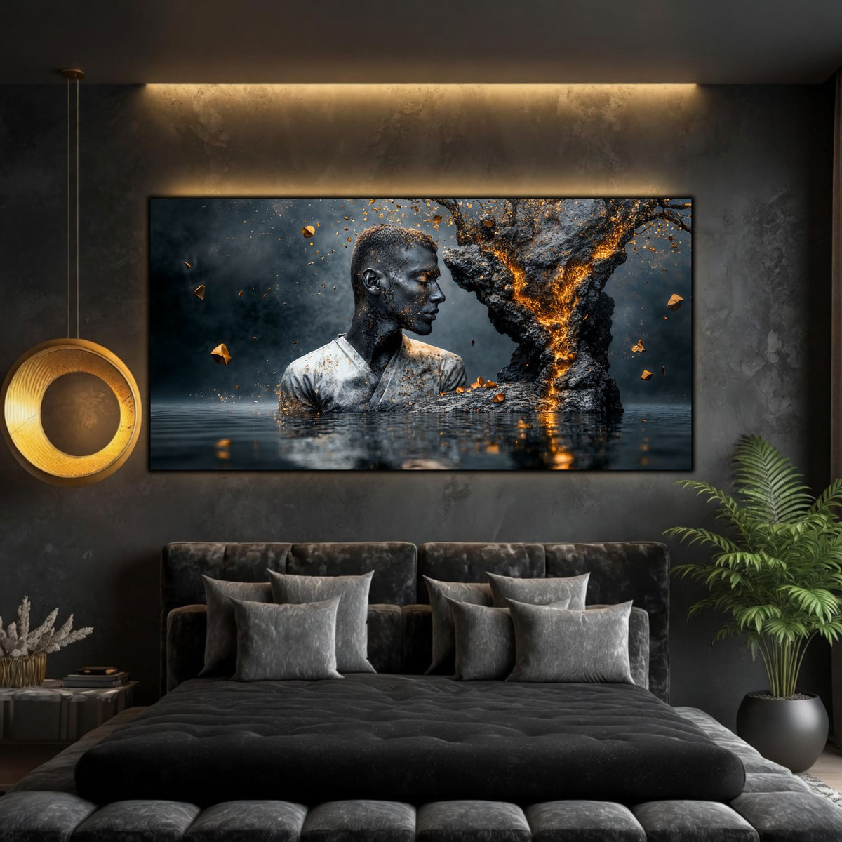 Tablou abstract pe sticlă Ethereal Reflection pentru sufragerie premium, inspirat de reflecție, natură și identitate