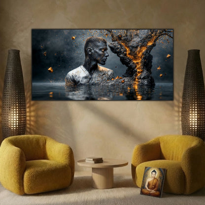 Tablou abstract pentru decor de sufragerie zen Ethereal Reflection, o lucrare care inspiră liniște și contemplare
