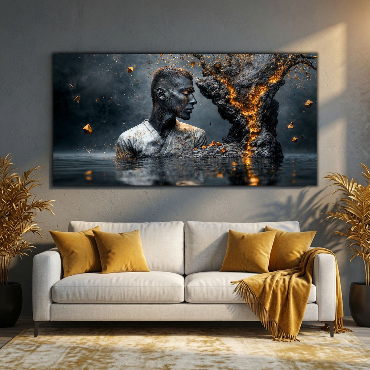 Tablou abstract Ethereal Reflection pentru dormitor sau sufragerie, inspirat de reflecție și armonia dintre om și natură