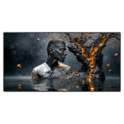 Tablou abstract pentru sufragerie Ethereal Reflection din colecția Ethereal Imprint, artă contemporană pe sticlă inspirată de reflecție și echilibru