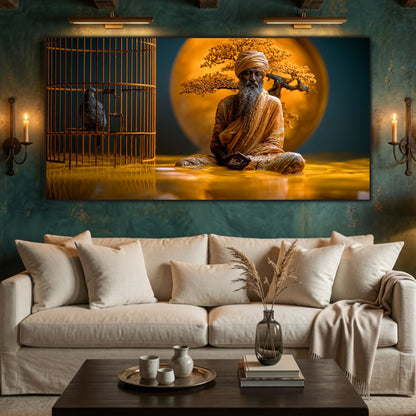 Perspectivă laterală a unui tablou din colecția Still Becoming pe sticlă securizată 4mm fără tentă verzuie, integrat într-un decor rafinat.