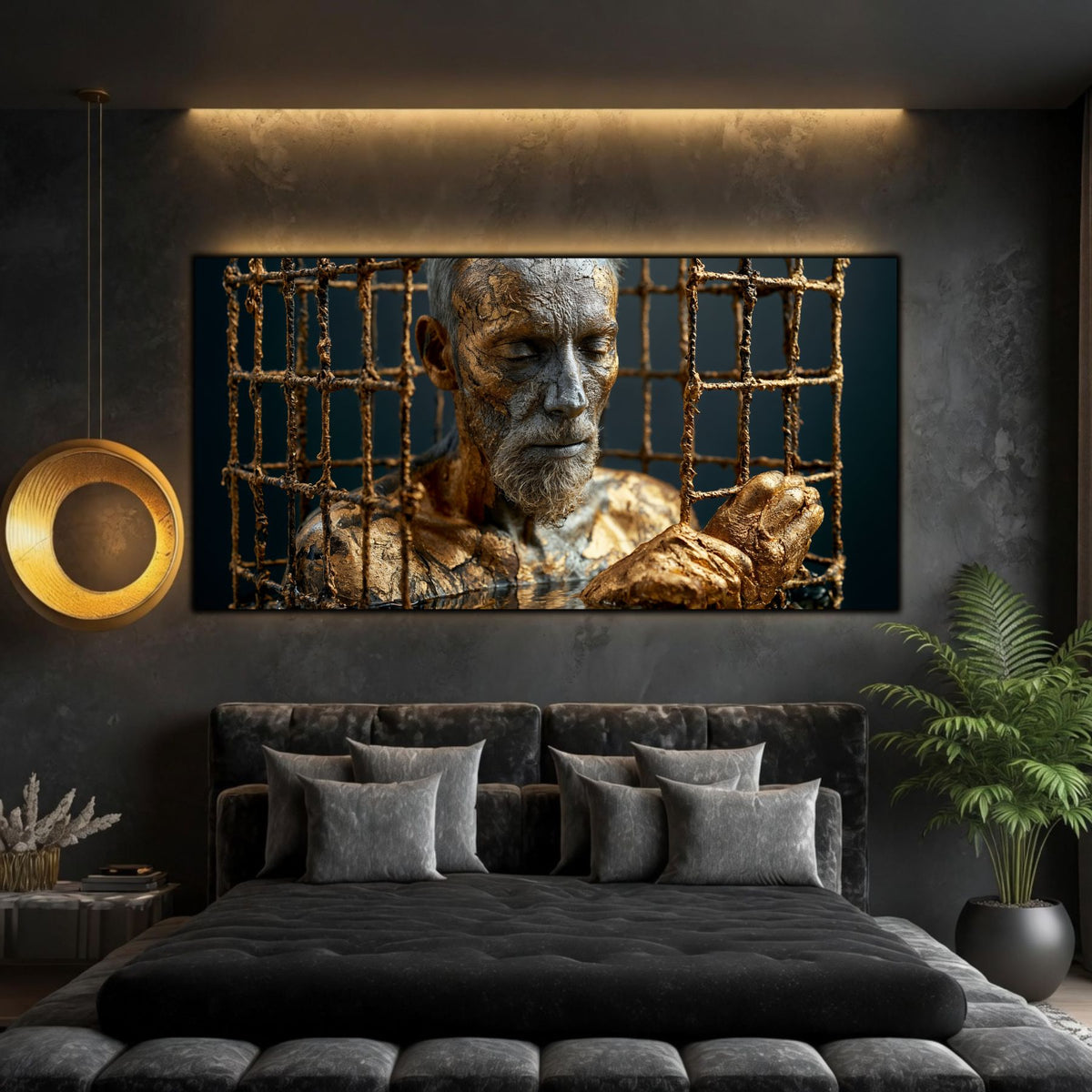 Tablou de artă zen pe sticlă, element central de decor integrat armonios pe peretele unei sufragerii elegante.