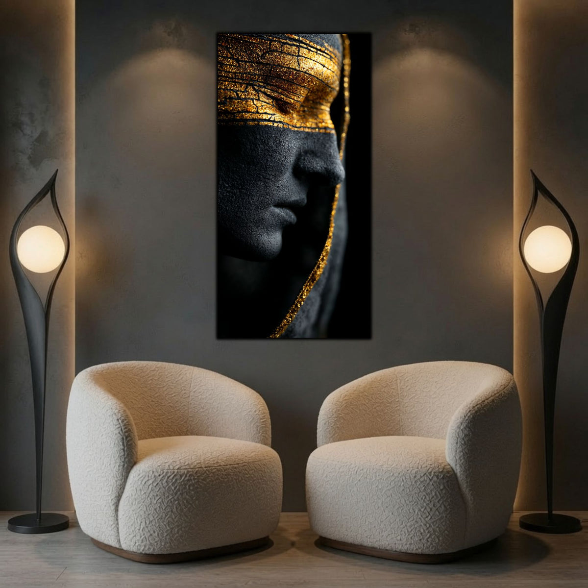 Decor rafinat pentru dormitor, tablou pe sticlă ultra-clară simbolizând introspecția și tăcerea.
