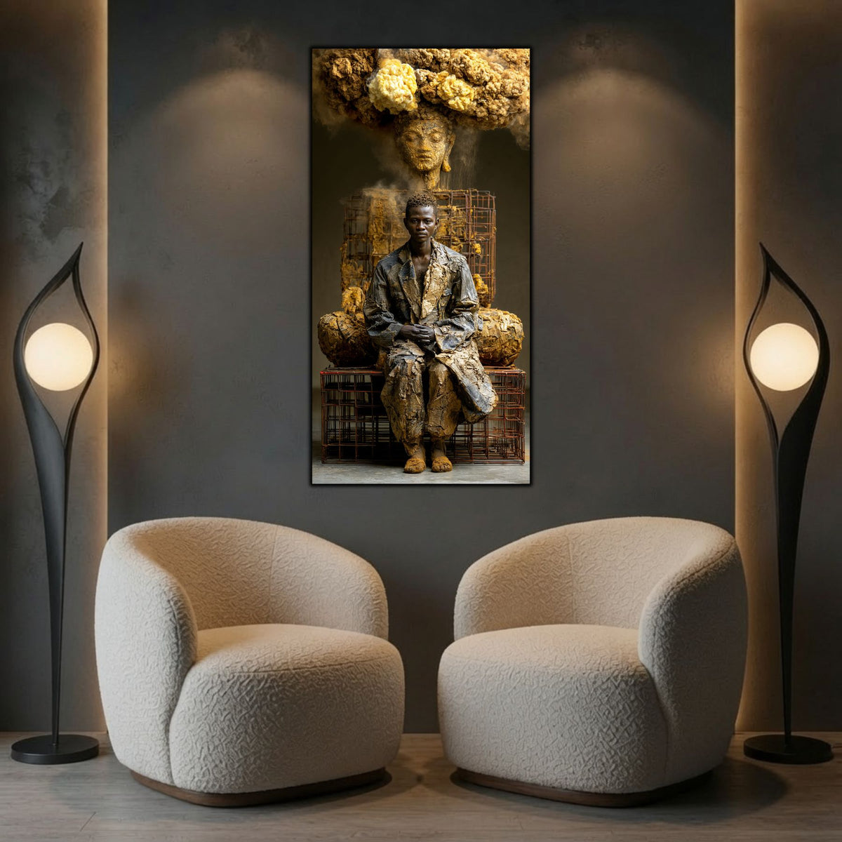 Tablou abstract pentru birou, inspirând curaj și evoluție personală, artă digitală pe sticlă premium.