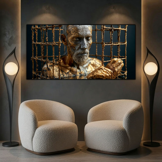 Tablou abstract pentru birou, inspirând pace și înțelepciune spirituală, artă digitală pe sticlă.