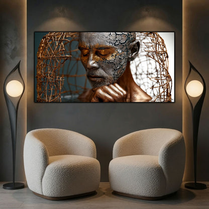 Tablou abstract pentru birou, inspirând concentrare și viziune, artă digitală pe sticlă premium.