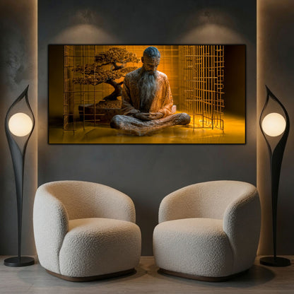 Tablou abstract pentru birou, inspirând calm, concentrare și putere mentală, artă digitală pe sticlă.