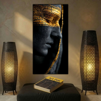Tablou abstract pentru birou, inspirând mister și putere interioară, artă digitală pe sticlă premium.