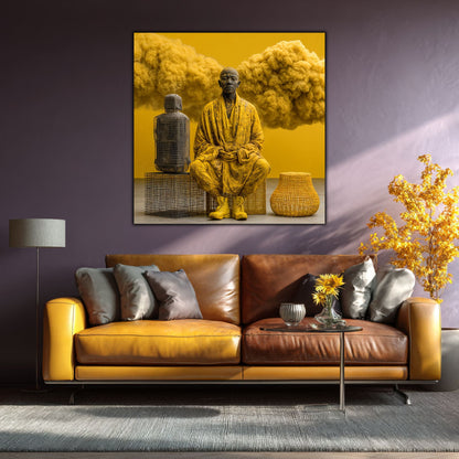 Tablou decorativ Lângă Umbra Mea pe perete în living modern, amenajat in culori calde