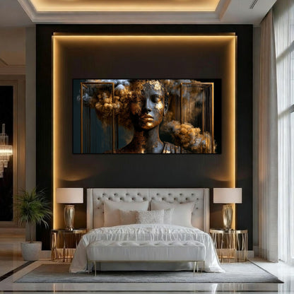 Tablou pe sticlă ultra-clară Pe Prag – prezentat in dormitor modern – Art-Zen