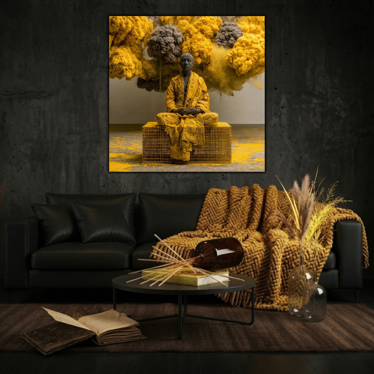 Tablou de artă zen din sticlă, piesă centrală vizuală pentru un perete decorat cu rafinament.
