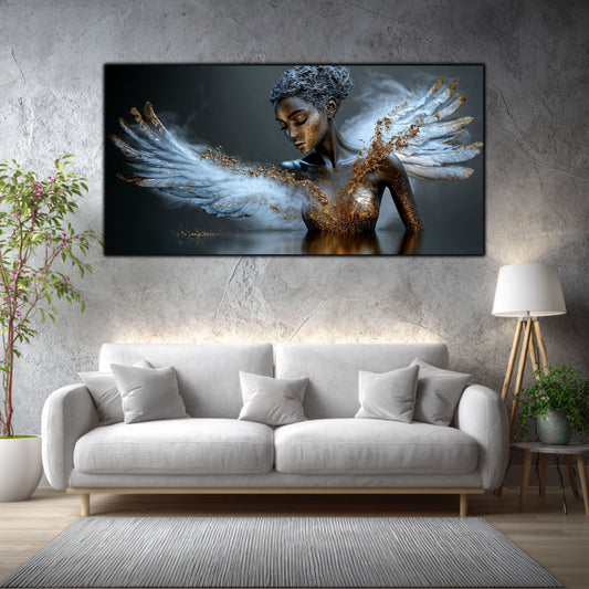 Tablou sufragerie abstract Renașterea din Pulbere, artă pe sticlă securizată cu texturi dinamice, decorațiune modernă de lux pentru perete living.