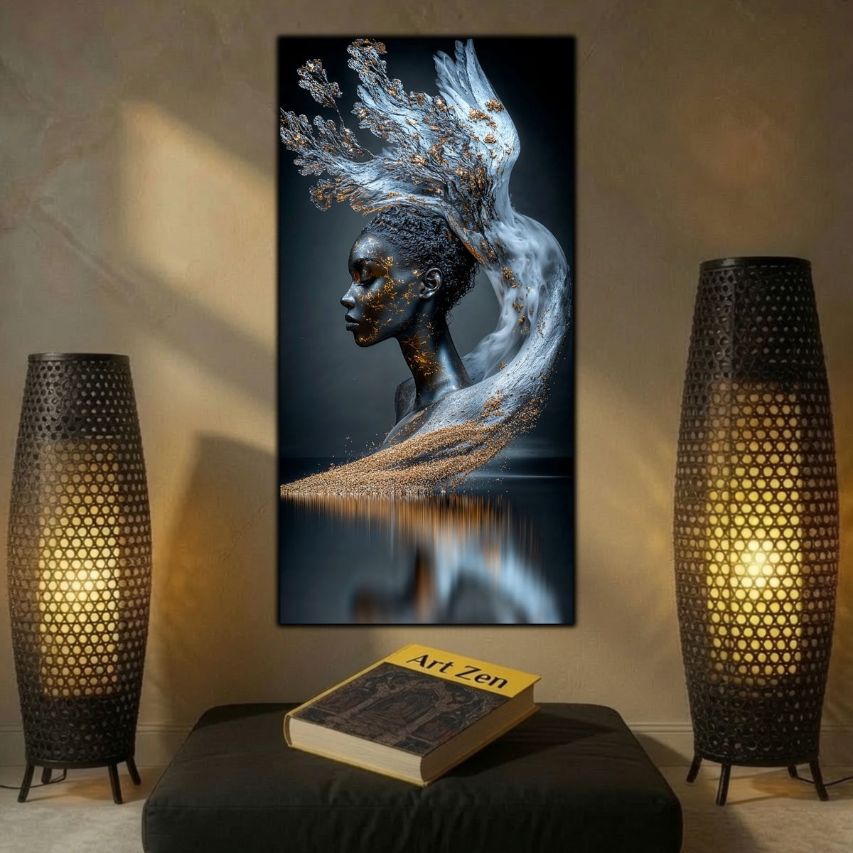 Tablou abstract pe sticlă Ethereal Bloom pentru sufragerie premium, inspirat de natură, transformare și armonie