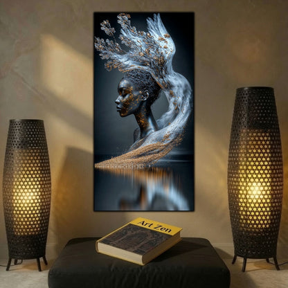 Tablou abstract pe sticlă Ethereal Bloom pentru sufragerie premium, inspirat de natură, transformare și armonie