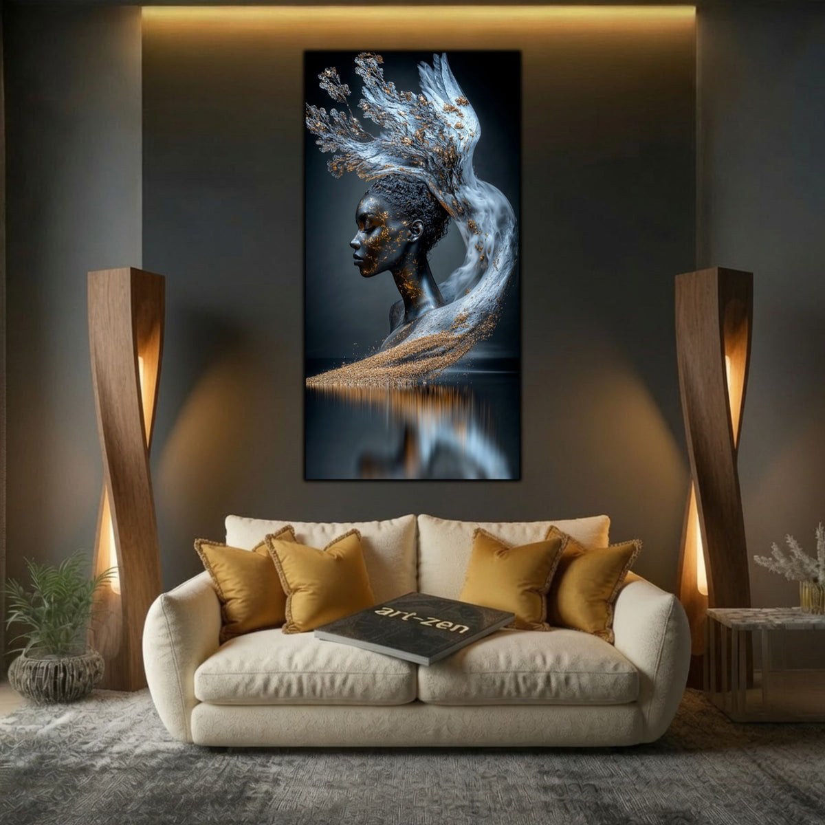 Decor sufragerie premium completat de tabloul abstract Ethereal Bloom, cu simboluri ale renașterii și echilibrului interior