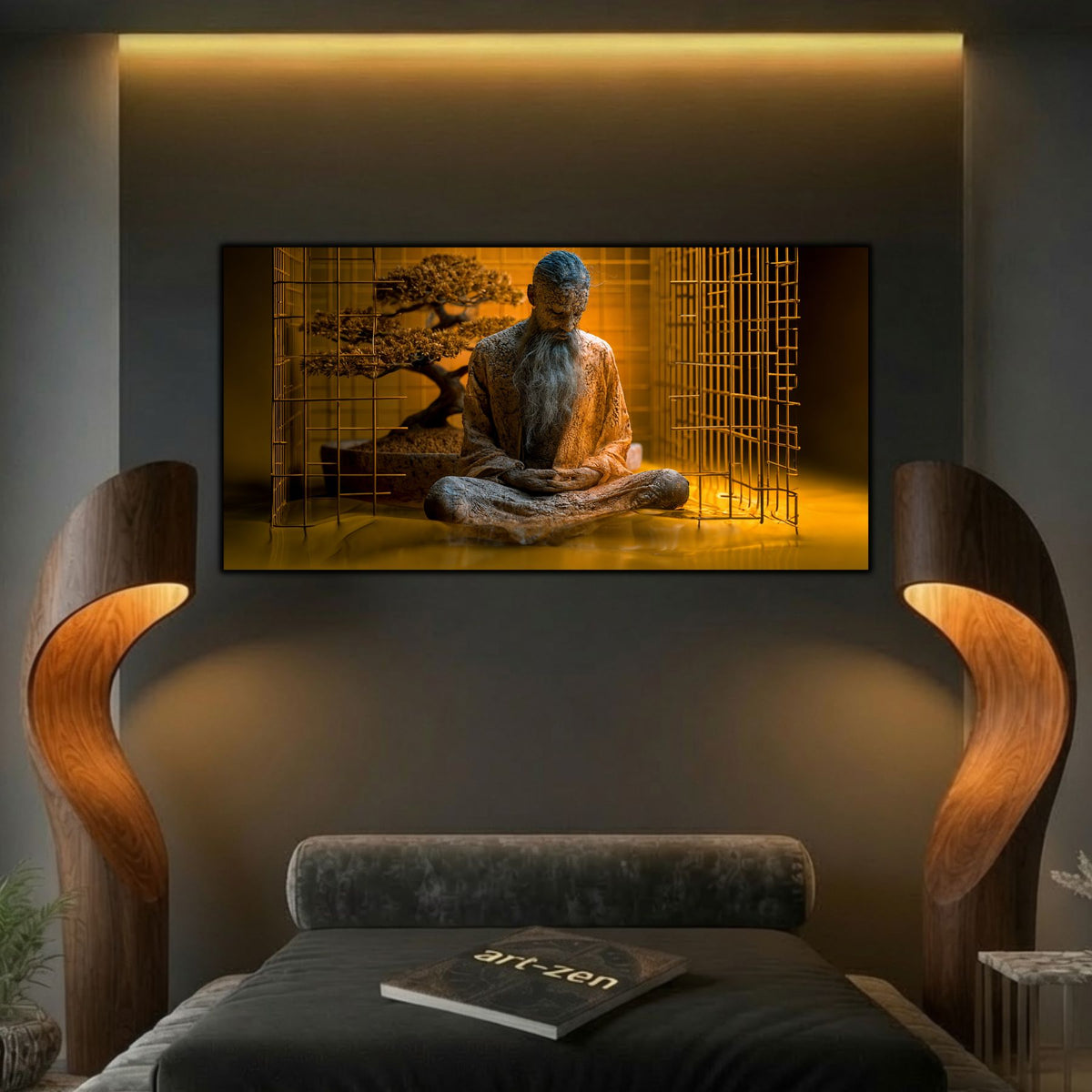 Decor liniștitor pentru dormitor, tablou elegant pe sticlă ultra-clară simbolizând eliberarea și meditația.