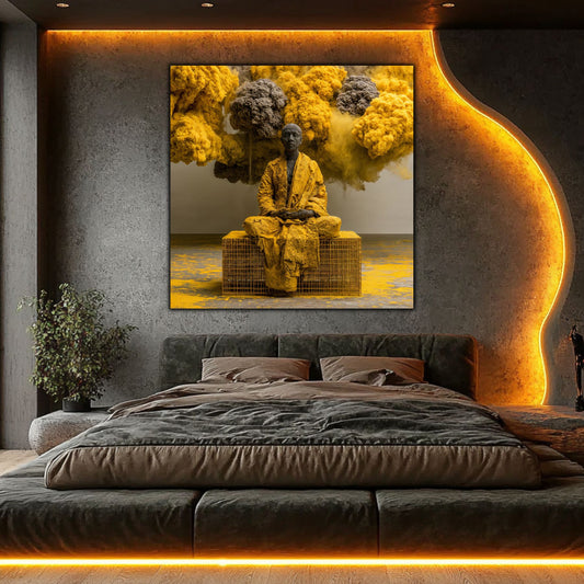 Decor relaxant pentru dormitor, tablou pe sticlă ultra-clară simbolizând pacea spirituală și regăsirea.