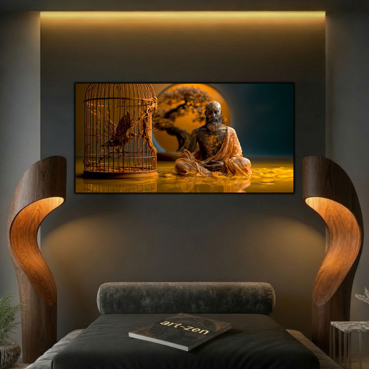 Decor liniștitor pentru dormitor, tablou elegant pe sticlă ultra-clară simbolizând pacea și libertatea.