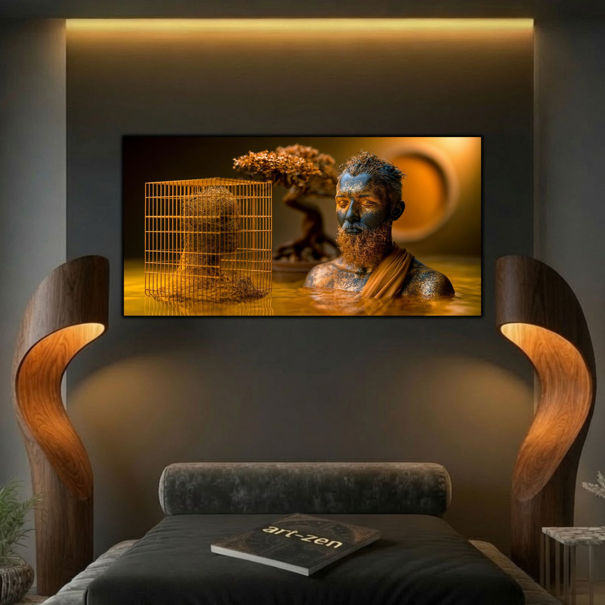 Decor liniștitor pentru dormitor, tablou elegant pe sticlă ultra-clară simbolizând claritatea și trezirea spirituală.