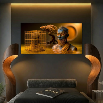 Decor liniștitor pentru dormitor, tablou elegant pe sticlă ultra-clară simbolizând claritatea și trezirea spirituală.
