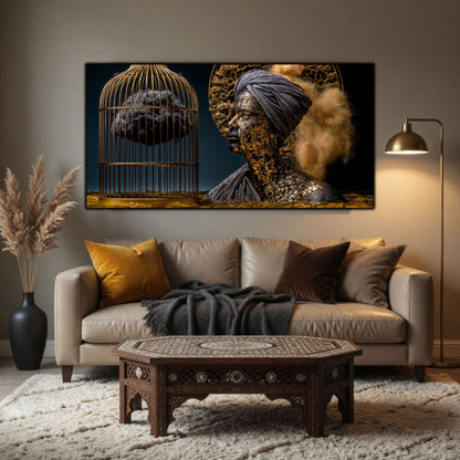 Tablou mare pentru sufragerie, design zen luxury cu iluminare cinematică și contrast profund.