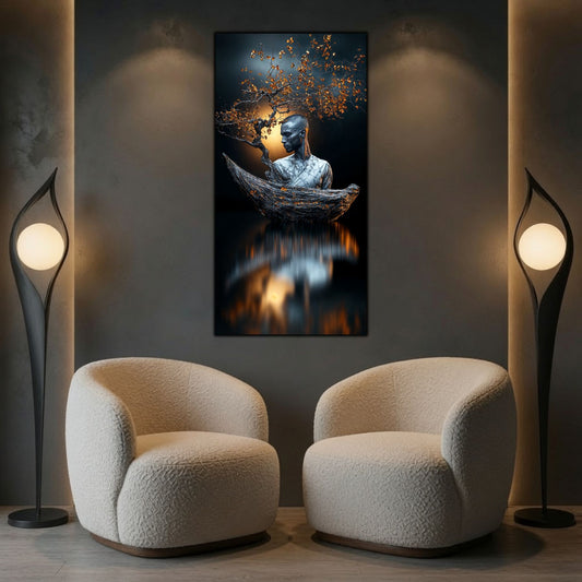 Tablou pentru sufragerie modernă Ethereal Awakening, integrat într-un decor minimalist cu influențe organice și design contemporan