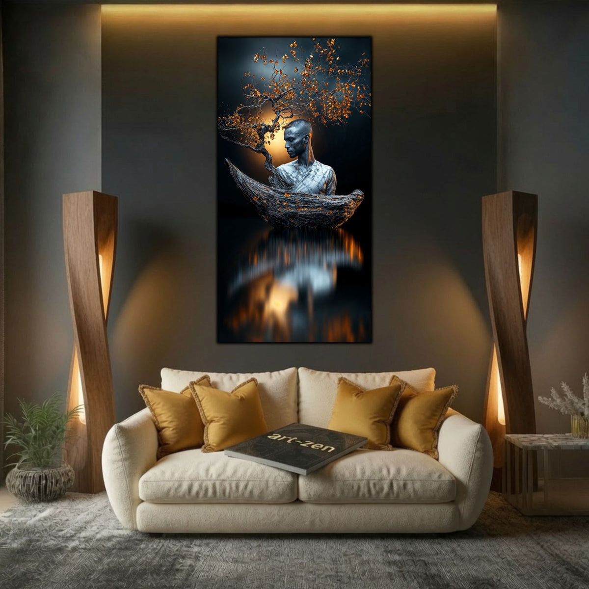 Decor sufragerie premium completat de tabloul abstract Ethereal Awakening, cu simboluri ale transformării și conștiinței