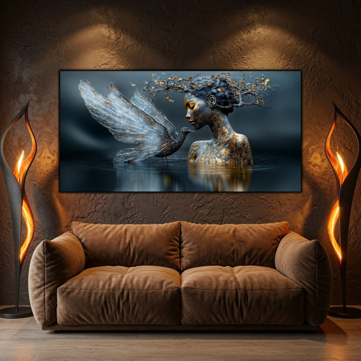 Decor sufragerie premium completat de tabloul abstract Ethereal Silence, cu simboluri ale liniștii și contemplării