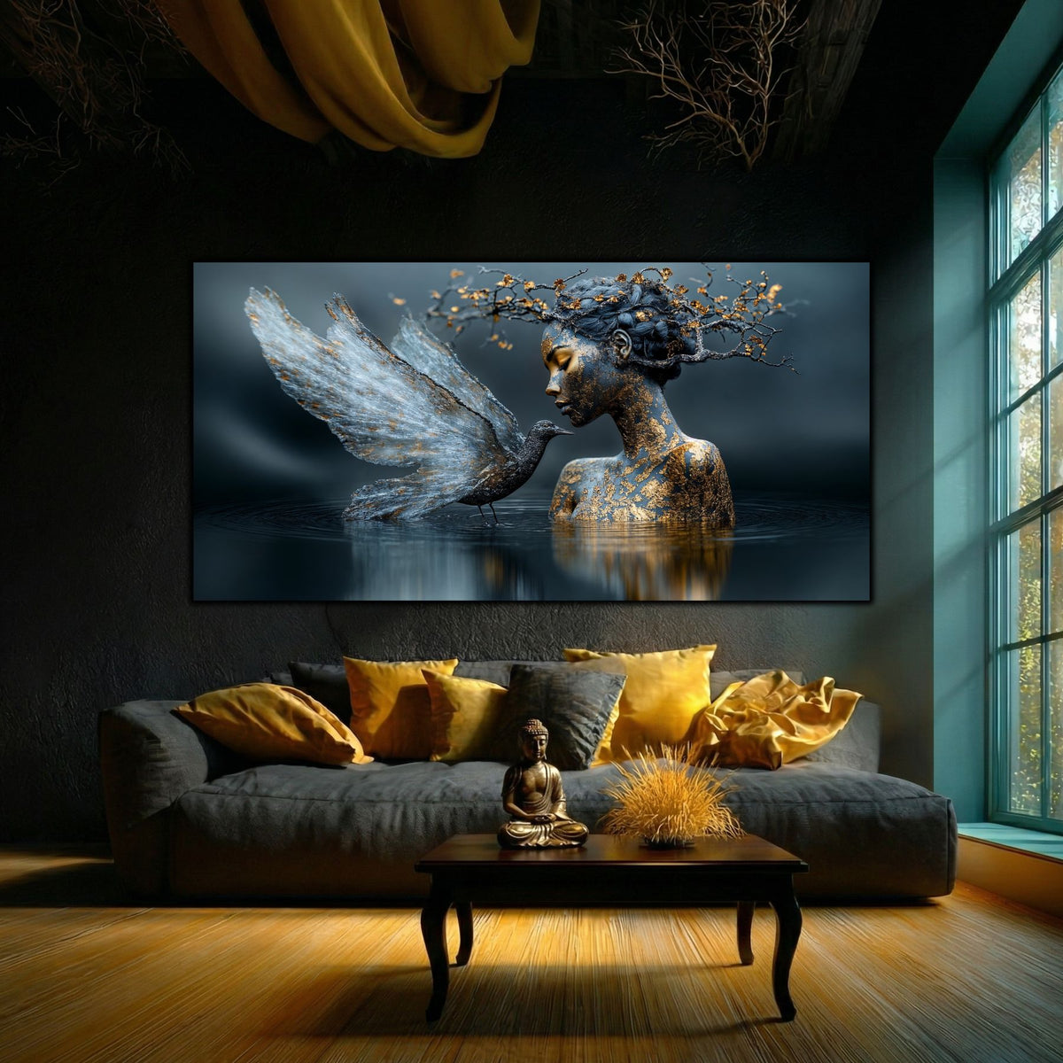 Tablou abstract pentru sufragerie contemporană Ethereal Silence, piesă decorativă pe sticlă cu expresie artistică meditativă