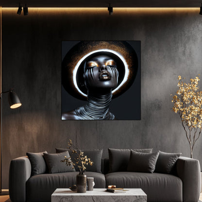 Tablou living modern Dark Neon sticla securizata 4mm - mockup vedere 3