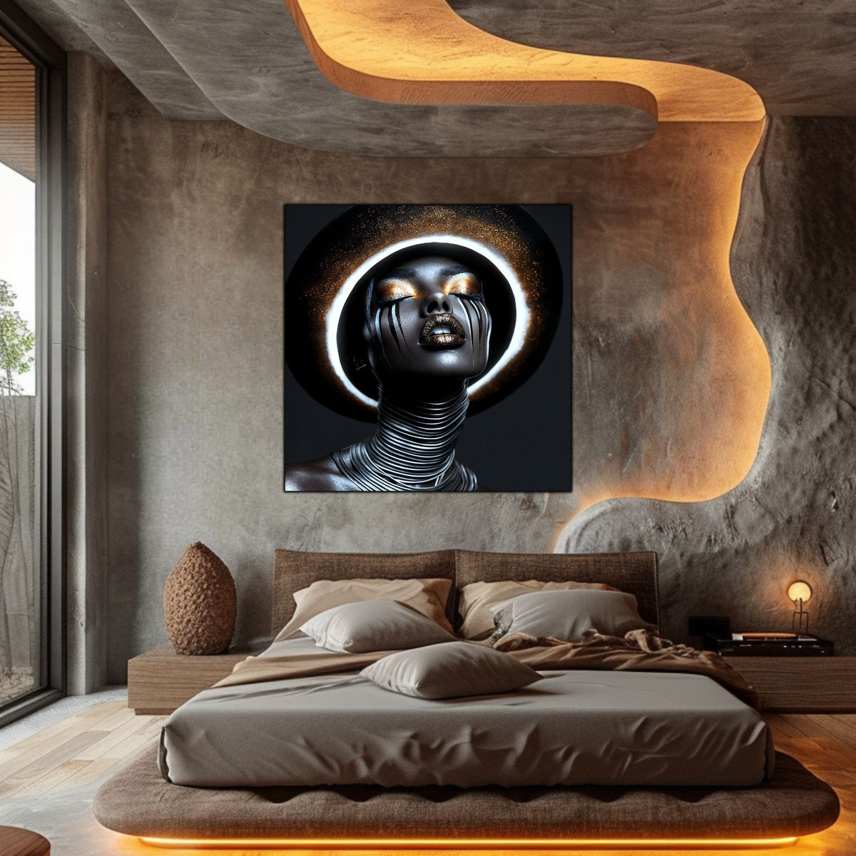 Tablou living modern Dark Neon sticla securizata 4mm - mockup vedere 4