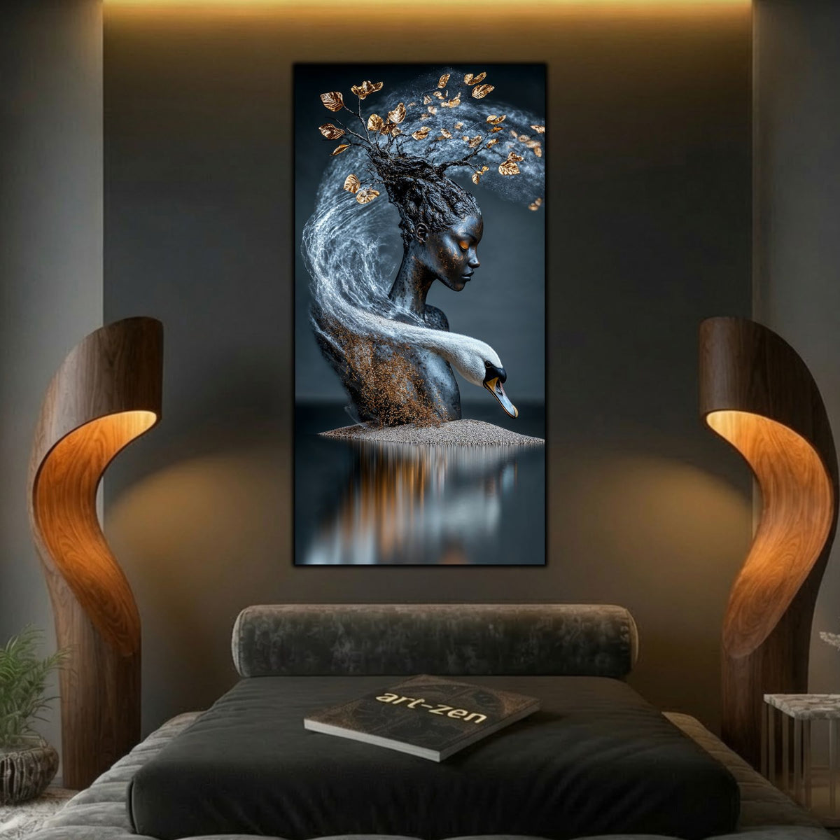 Ethereal Memory integrat într-un decor de sufragerie elegant, unde arta abstractă creează o atmosferă calmă și contemplativă